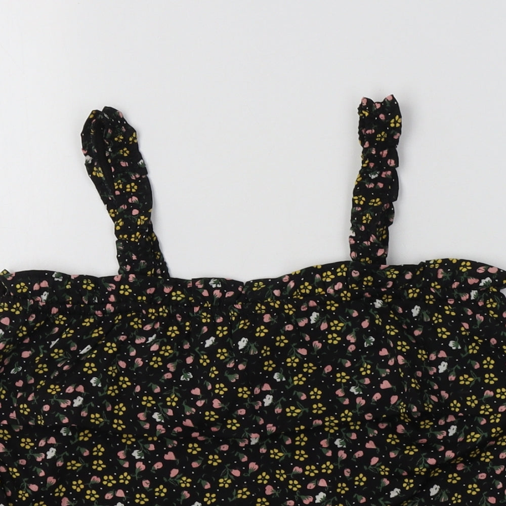Primark Girls Black Floral Polyester Basic Tank Size 10-11 Years Square Neck