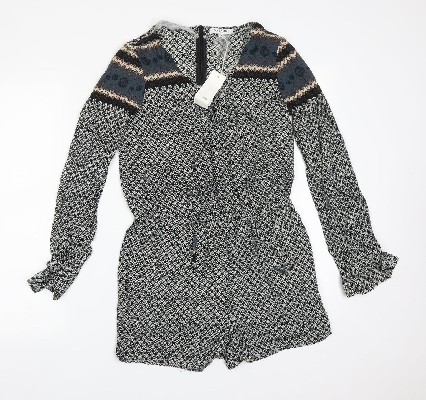 GLAMOUROUS Womens Multicoloured Geometric Viscose Romper One-Piece Size M