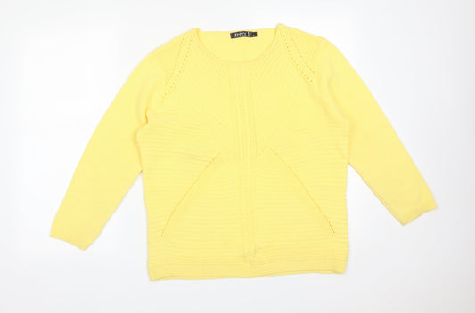 Envy Womens Yellow Striped Acrylic Basic T-Shirt Size L Round Neck