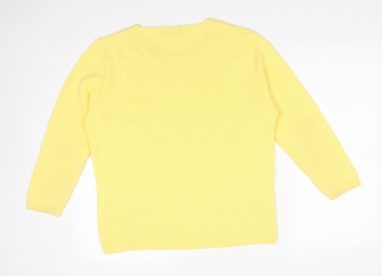 Envy Womens Yellow Striped Acrylic Basic T-Shirt Size L Round Neck