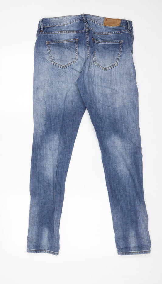 H&M Womens Blue  Cotton Boyfriend Jeans Size 25 L32 in Regular