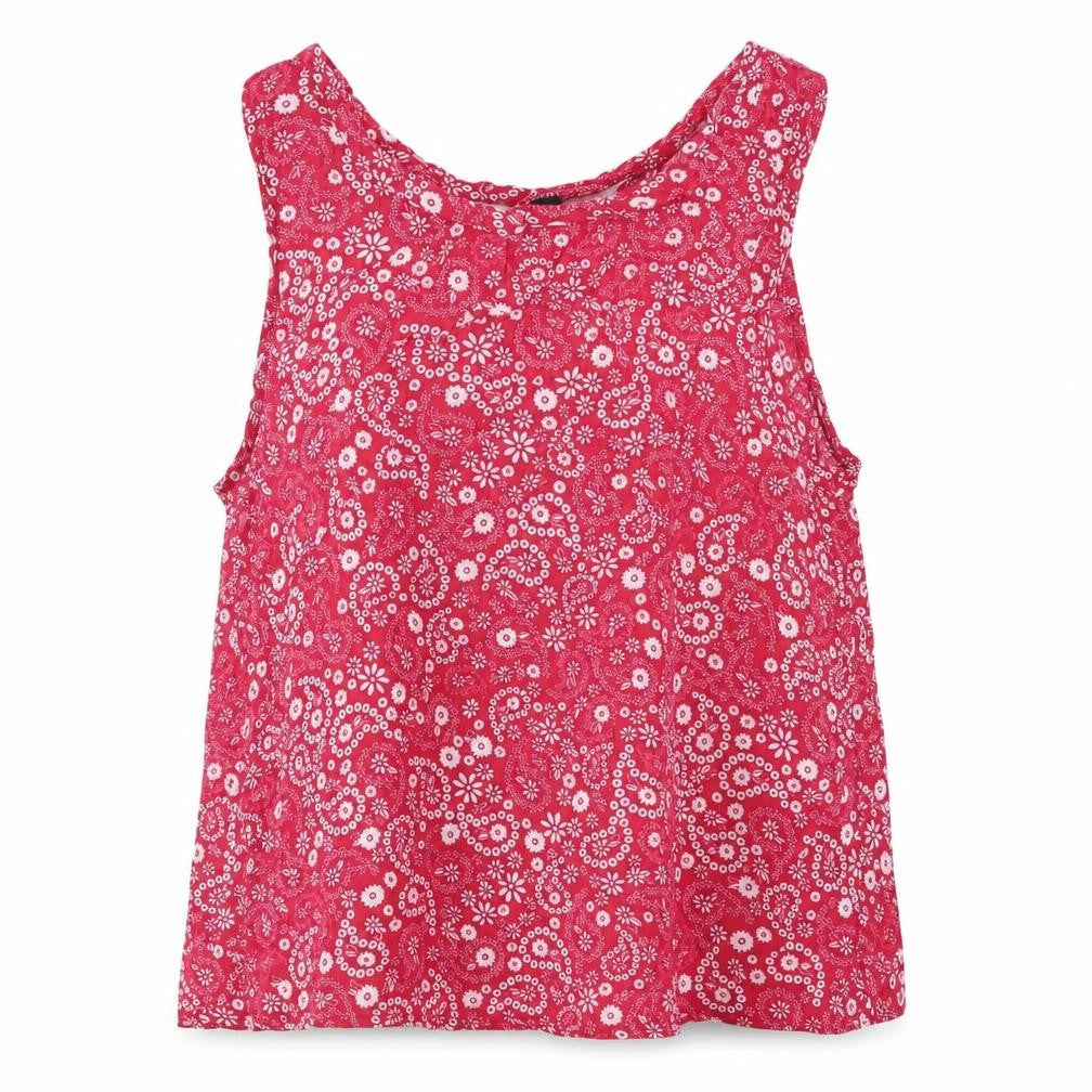 New Look 915 Generation Girls Red Floral Viscose Basic Blouse Size 13 Years Scoop Neck  - White flowers