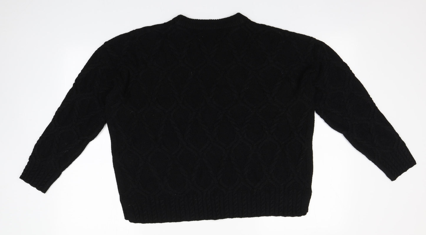 Papaya Womens Black Round Neck  Acrylic Pullover Jumper Size L