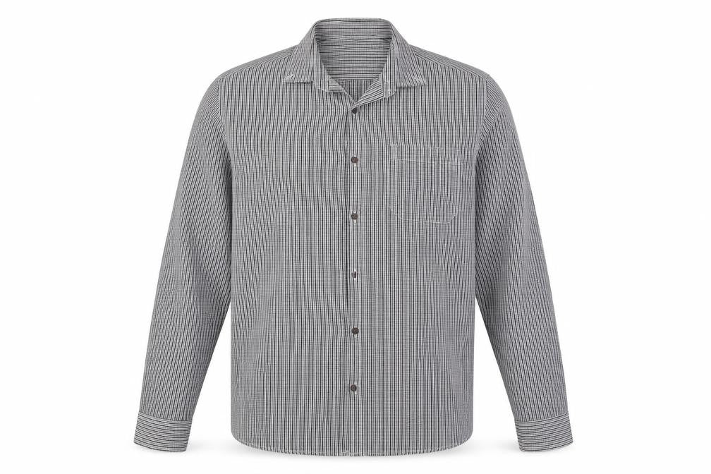 Atlantic Bay Mens Grey Striped Polyester  Button-Up Size L Collared