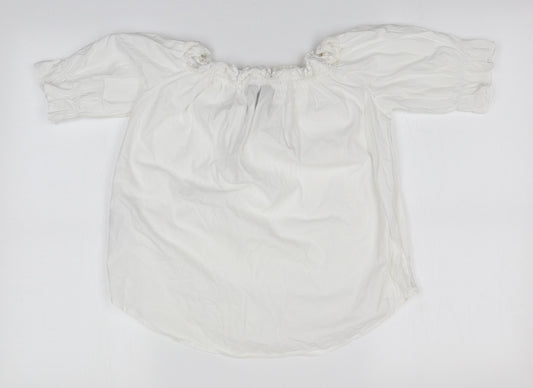New Look Womens White  Cotton Basic T-Shirt Size 8 Round Neck