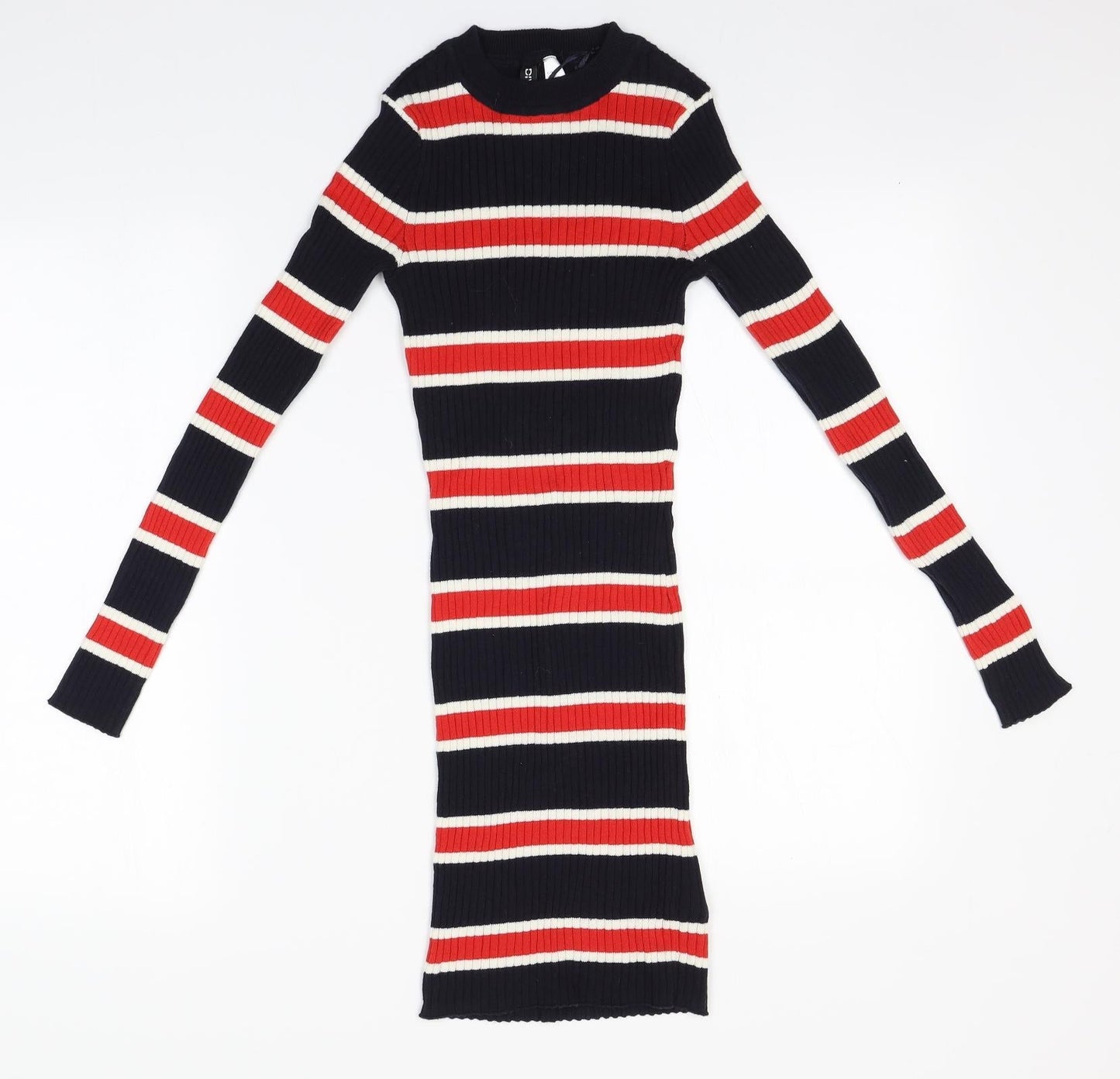 Divided Womens Blue Round Neck Striped Cotton Pullover Jumper Size 4