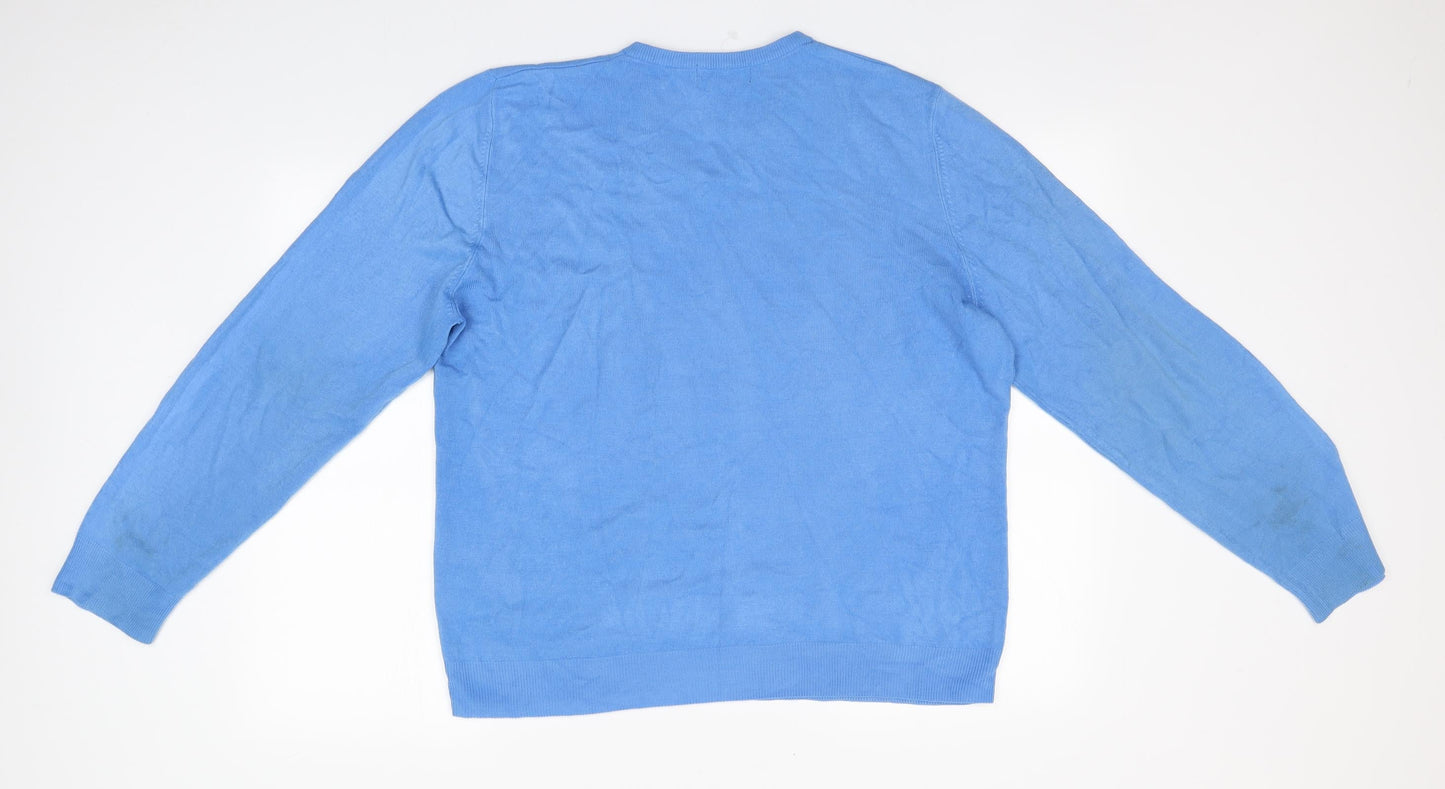 Blue Harbour Mens Blue V-Neck  Acrylic Pullover Jumper Size L