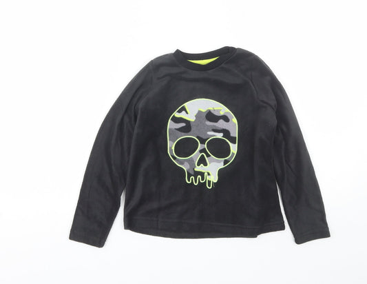 Matalan Boys Black Solid Polyester  Pyjama Top Size 7 Years   - Skull