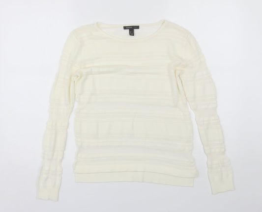 Mango Womens Ivory  Polyester Blend Basic Blouse Size S Round Neck
