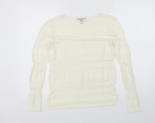 Mango Womens Ivory  Polyester Blend Basic Blouse Size S Round Neck