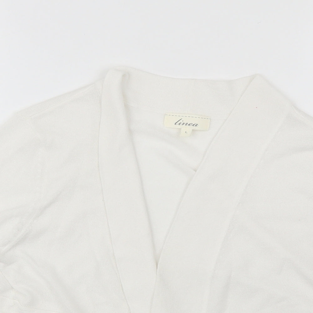 Linea Womens White V-Neck  Viscose Shrug Jumper Size L