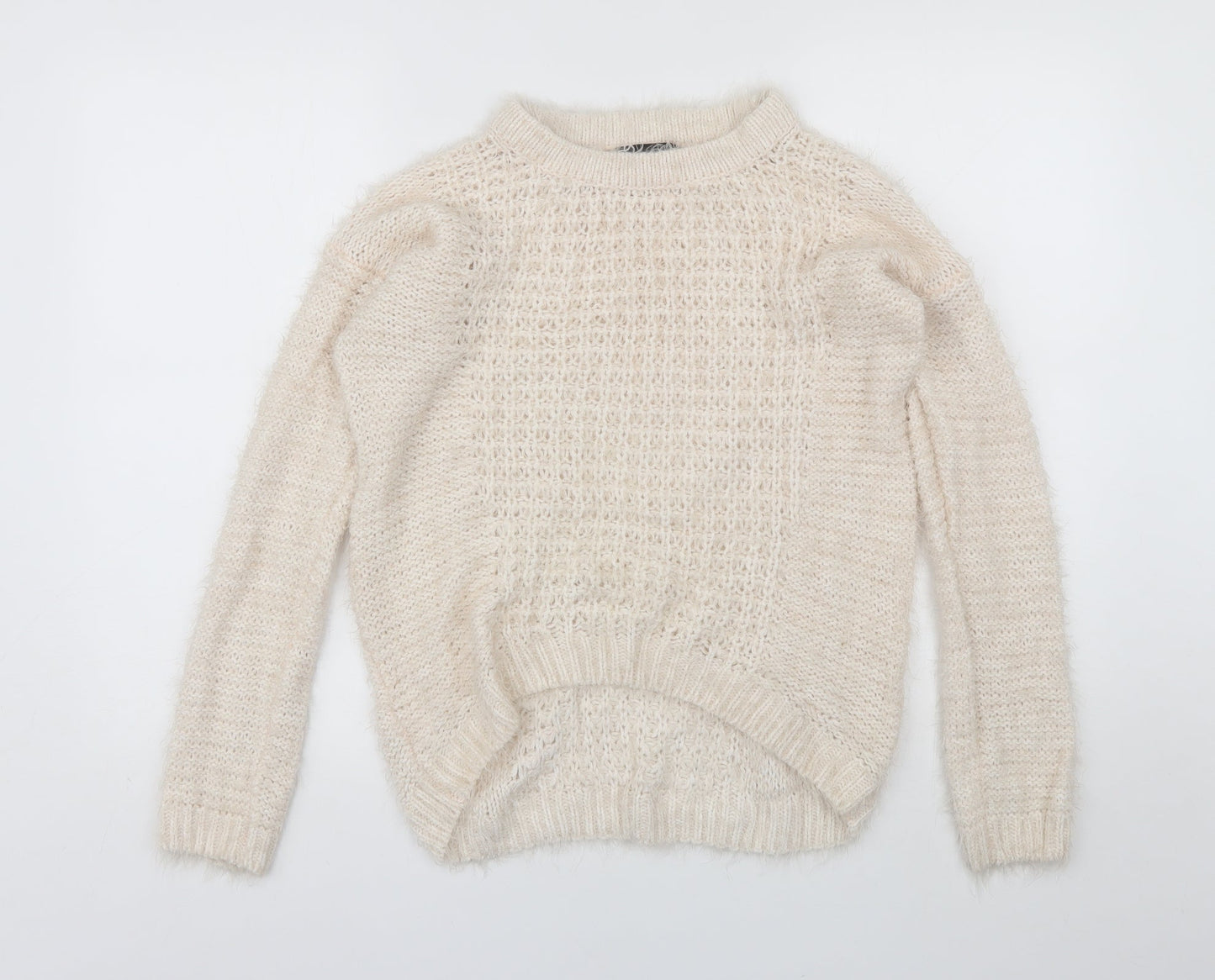 New Look Womens Ivory Round Neck  Acrylic Pullover Jumper Size 10