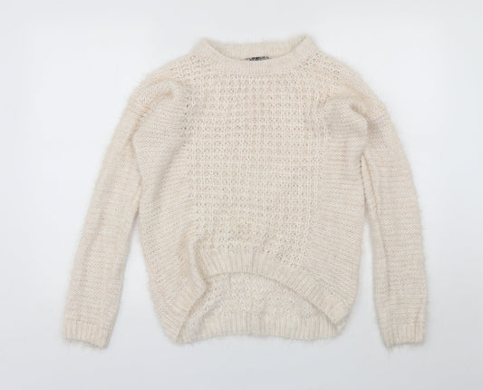 New Look Womens Ivory Round Neck  Acrylic Pullover Jumper Size 10