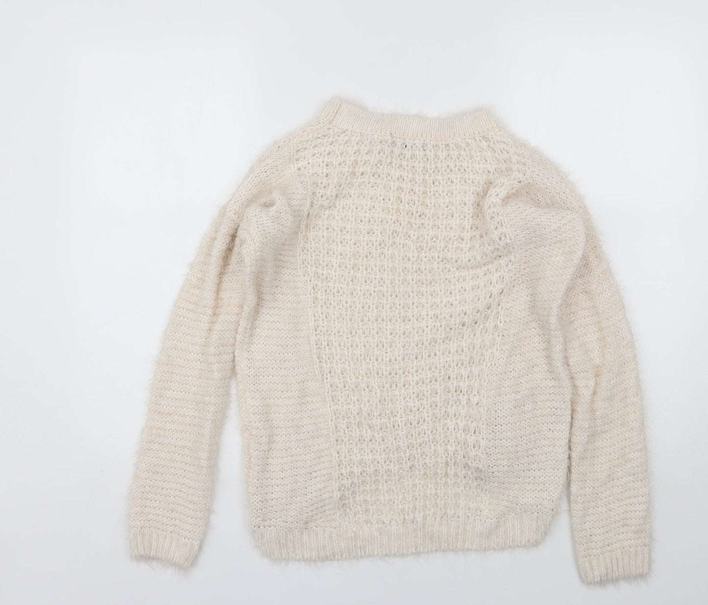 New Look Womens Ivory Round Neck  Acrylic Pullover Jumper Size 10