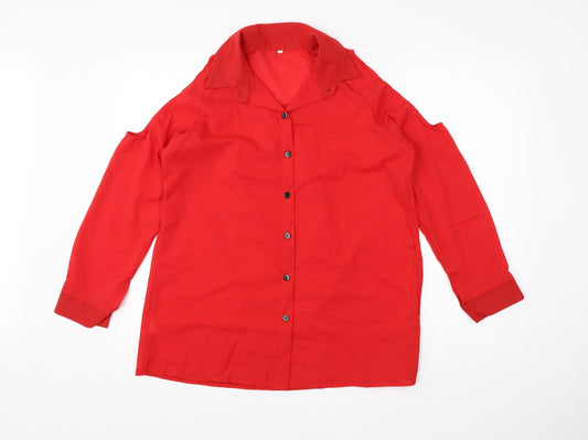 Preworn Womens Red  Polyester Basic Blouse Size M Collared
