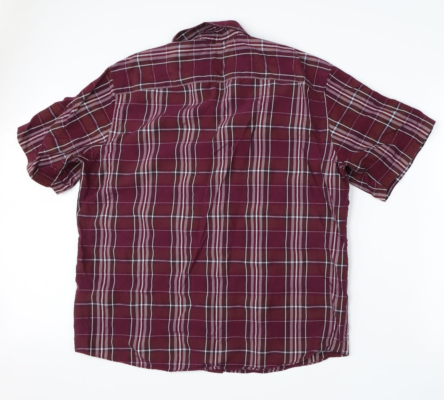 M&S Mens Red Check Modal  Button-Up Size XL Collared Button