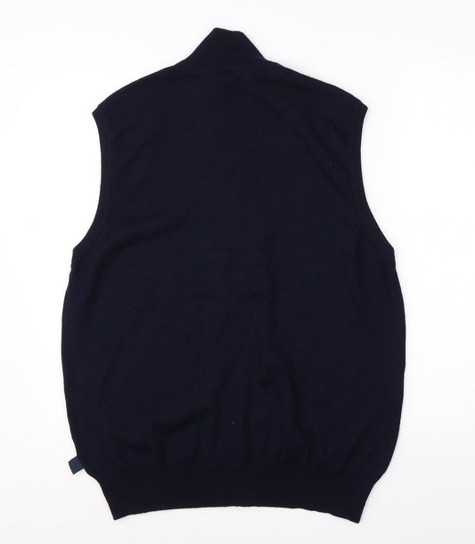 M&S Mens Blue High Neck  Acrylic Vest Jumper Size L