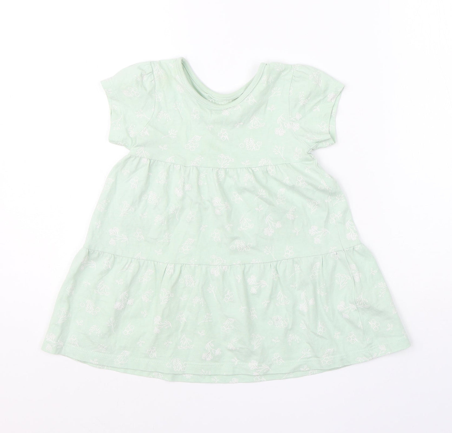 Primark Girls Green Floral Cotton Shift  Size 18-24 Months  Round Neck