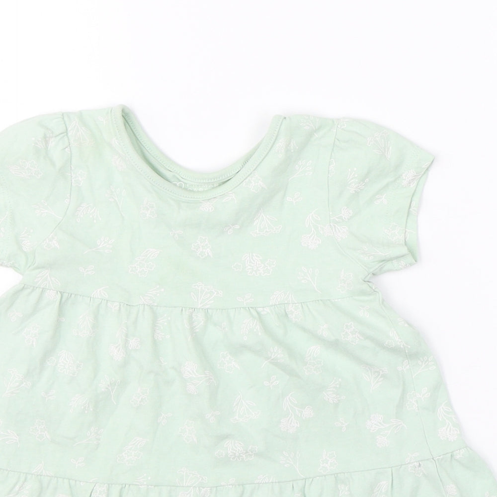 Primark Girls Green Floral Cotton Shift  Size 18-24 Months  Round Neck