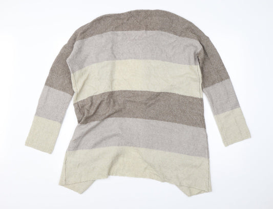 Creations Womens Beige Round Neck Striped Polyamide Cardigan Jumper Size 12