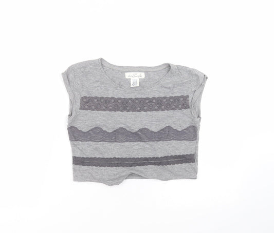 H&M Girls Grey Striped Cotton Cropped T-Shirt Size 11-12 Years Round Neck