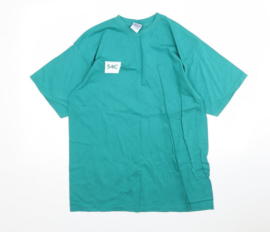 Russel Mens Green  Cotton  T-Shirt Size M Round Neck
