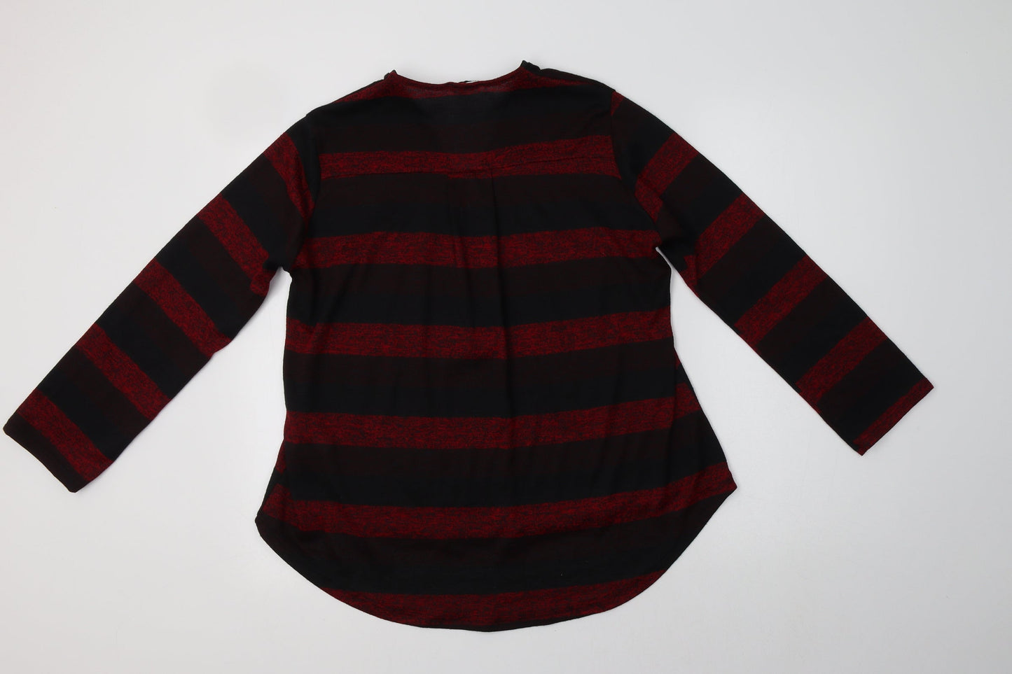 New Collection Womens Red V-Neck Striped Acrylic Pullover Jumper Size M