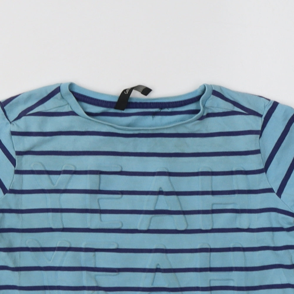 George Boys Blue Striped Cotton Basic T-Shirt Size 4-5 Years Crew Neck