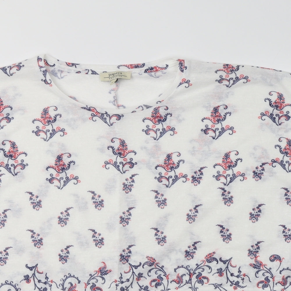 Papaya Womens White Paisley Polyester Basic Blouse Size L Round Neck