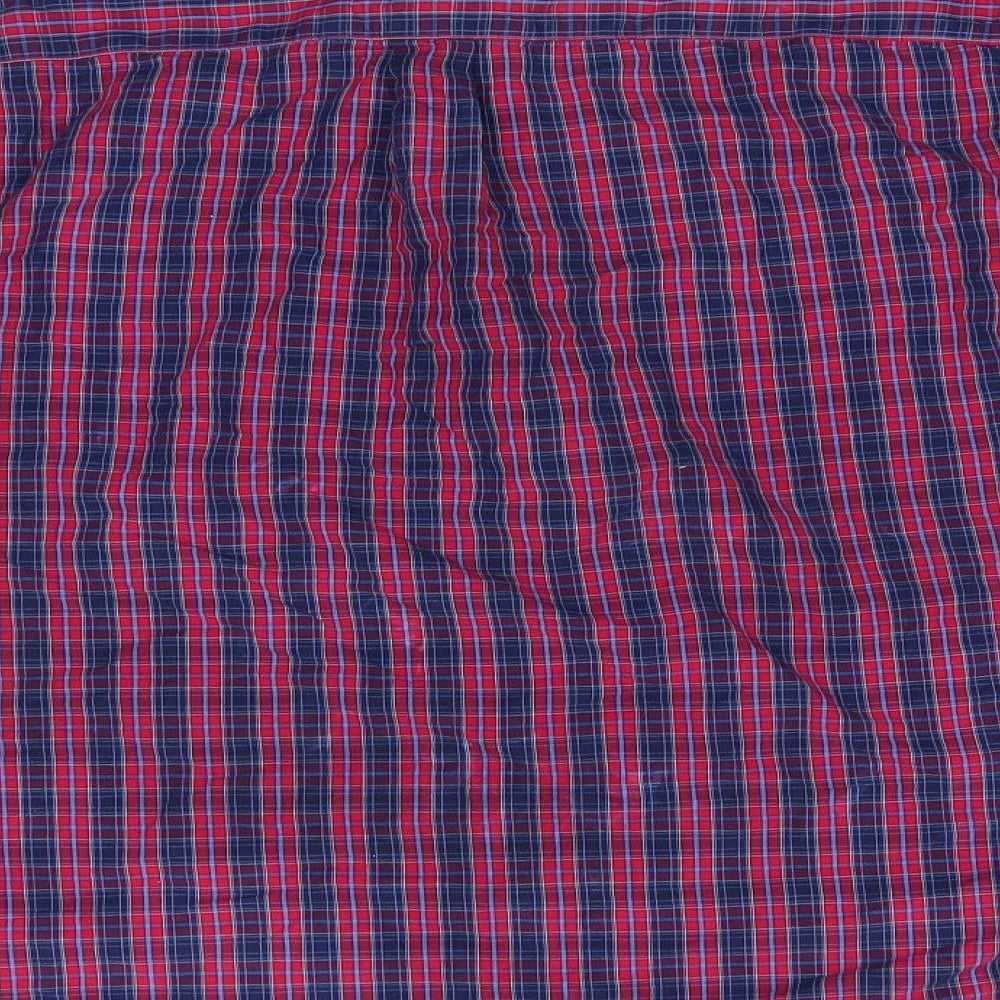 Easy Mens Red Check Cotton  Button-Up Size M Collared  - Red Blue Check