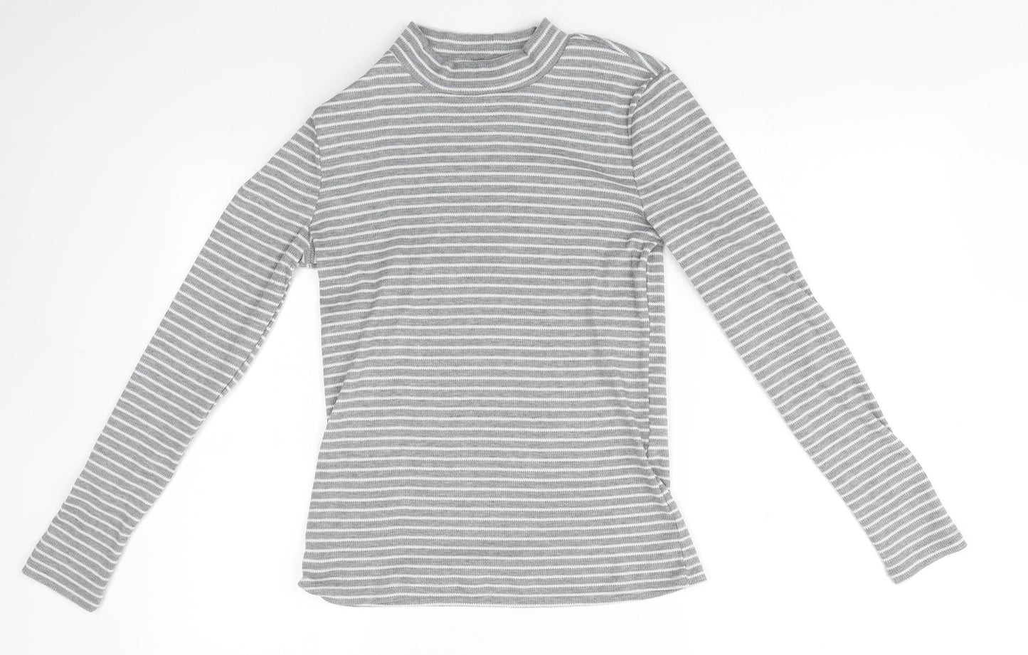 Pieces Mens Grey Round Neck Striped Polyester Pullover Jumper Size M