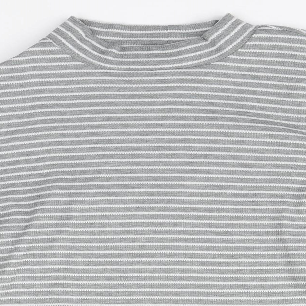 Pieces Mens Grey Round Neck Striped Polyester Pullover Jumper Size M