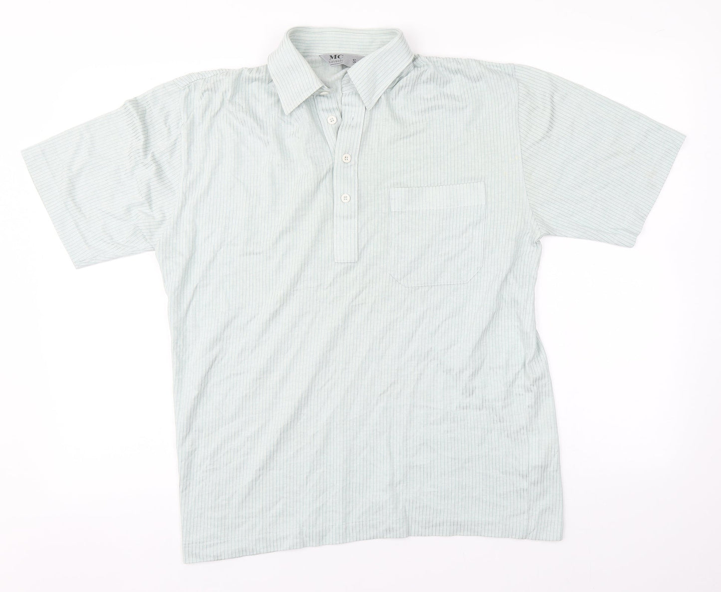 MC Mens Green Striped Cotton  Polo Size S Collared