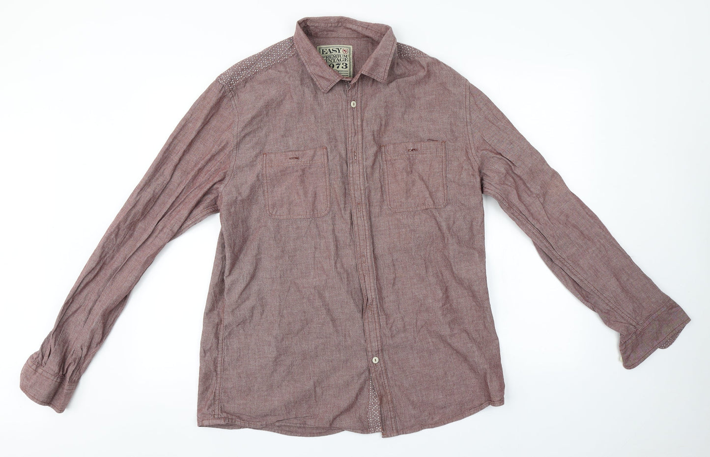 Easy Mens Grey  Cotton  Button-Up Size L Collared