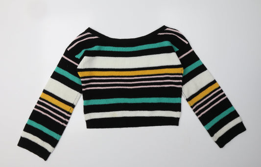 Missguided Womens Multicoloured Boat Neck Striped Acrylic Pullover Jumper Size M