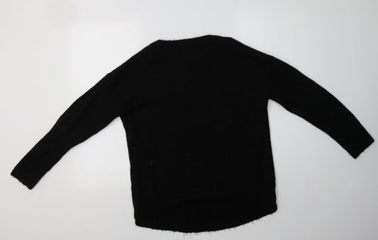 New Look Womens Black Crew Neck  Acrylic Pullover Jumper Size M