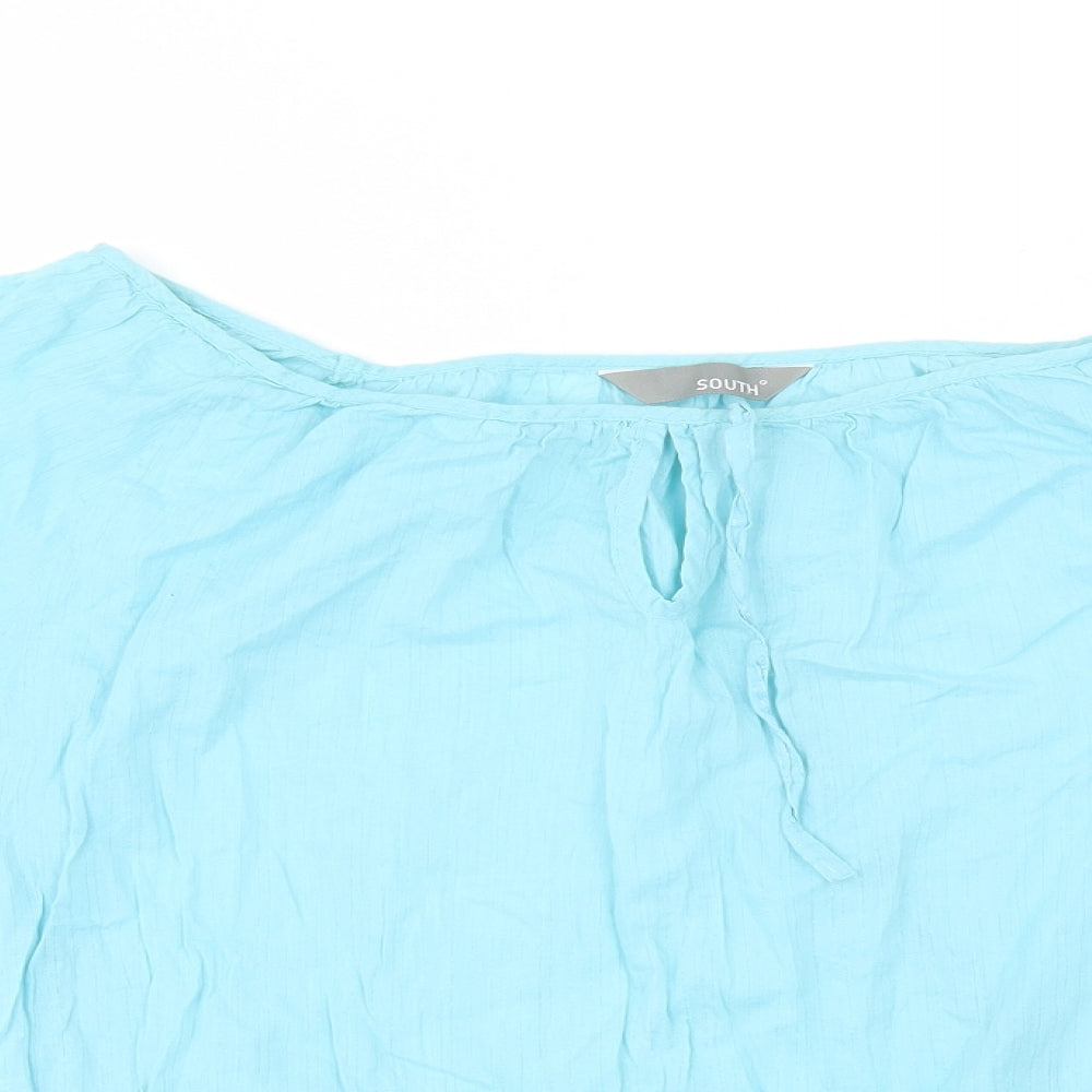 South Womens Blue  Cotton Basic Blouse Size 12 Off the Shoulder