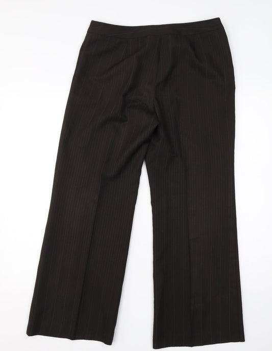 Marks & Spencer Womens Brown Striped Polyester Dress Pants Trousers Size 10 L25 in Regular