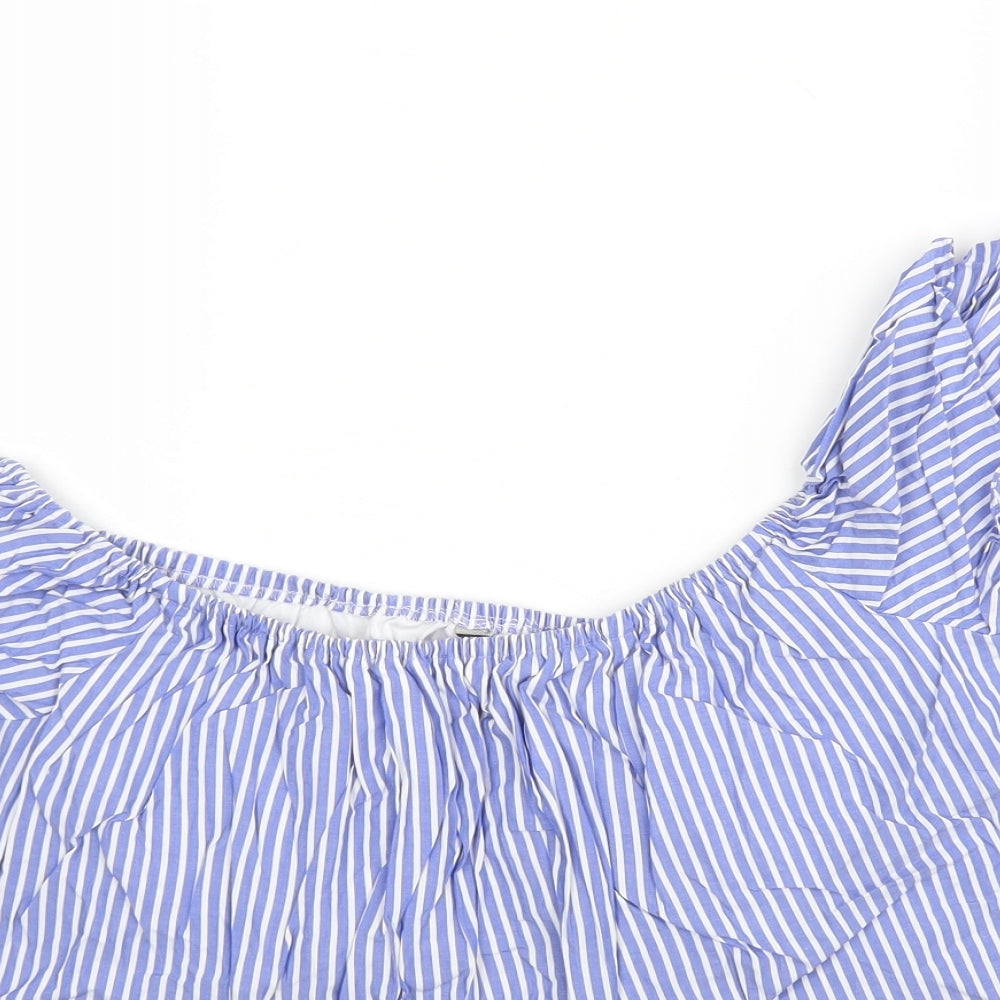 Zara Womens Multicoloured Striped Cotton Basic Blouse Size M Boat Neck