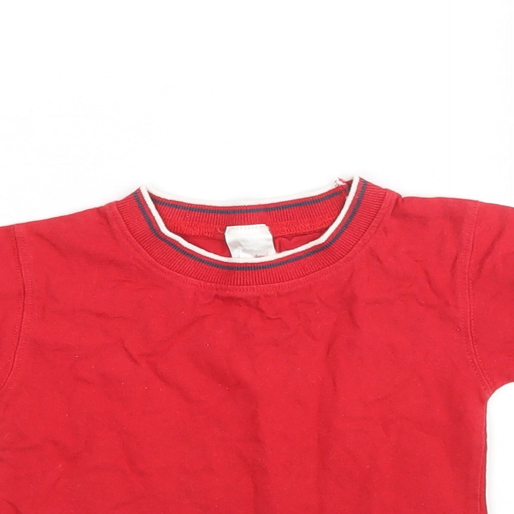 Tiny Ted Boys Red  Cotton Basic T-Shirt Size 9-12 Months Round Neck