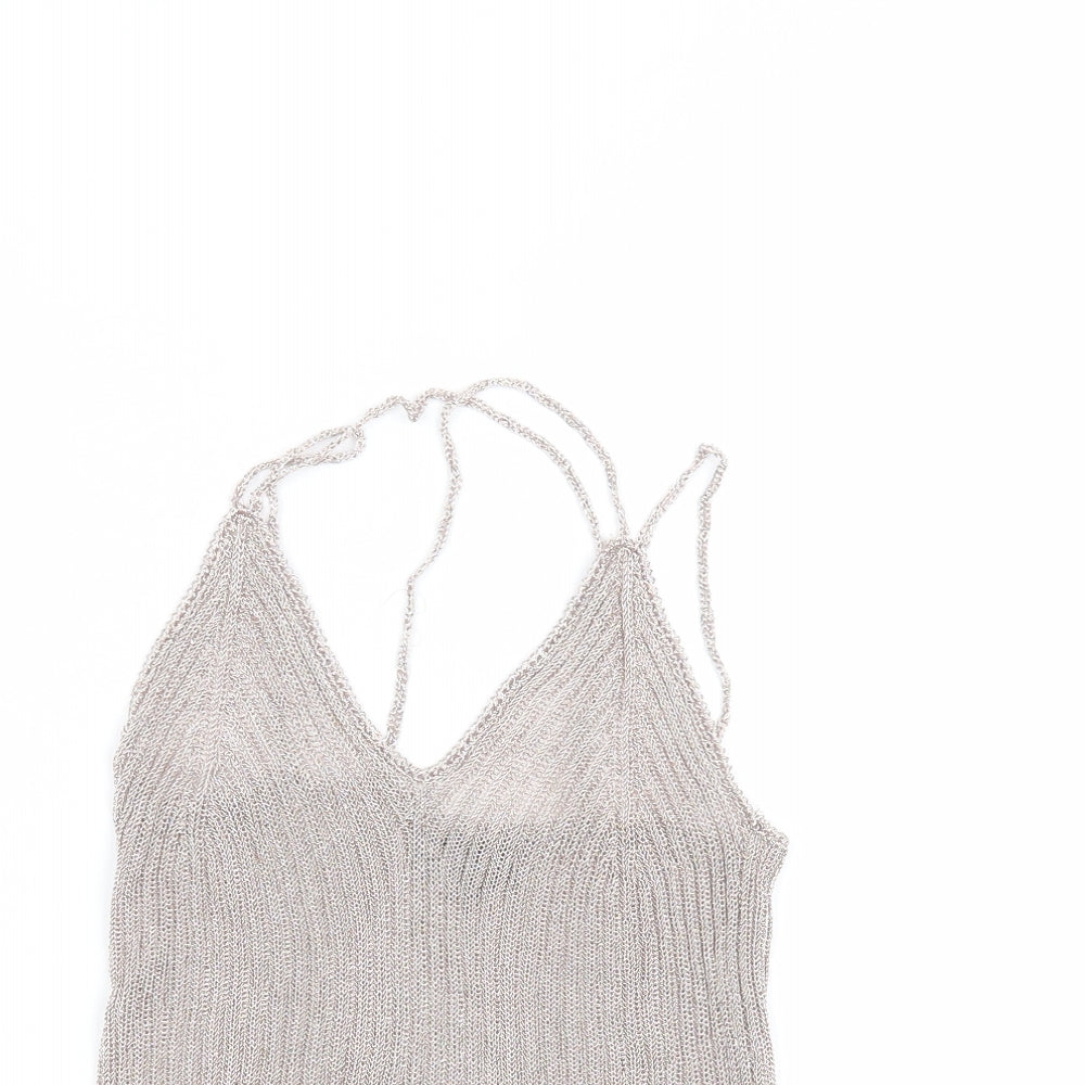 Topshop Womens Pink  Viscose Basic T-Shirt Size 6 V-Neck