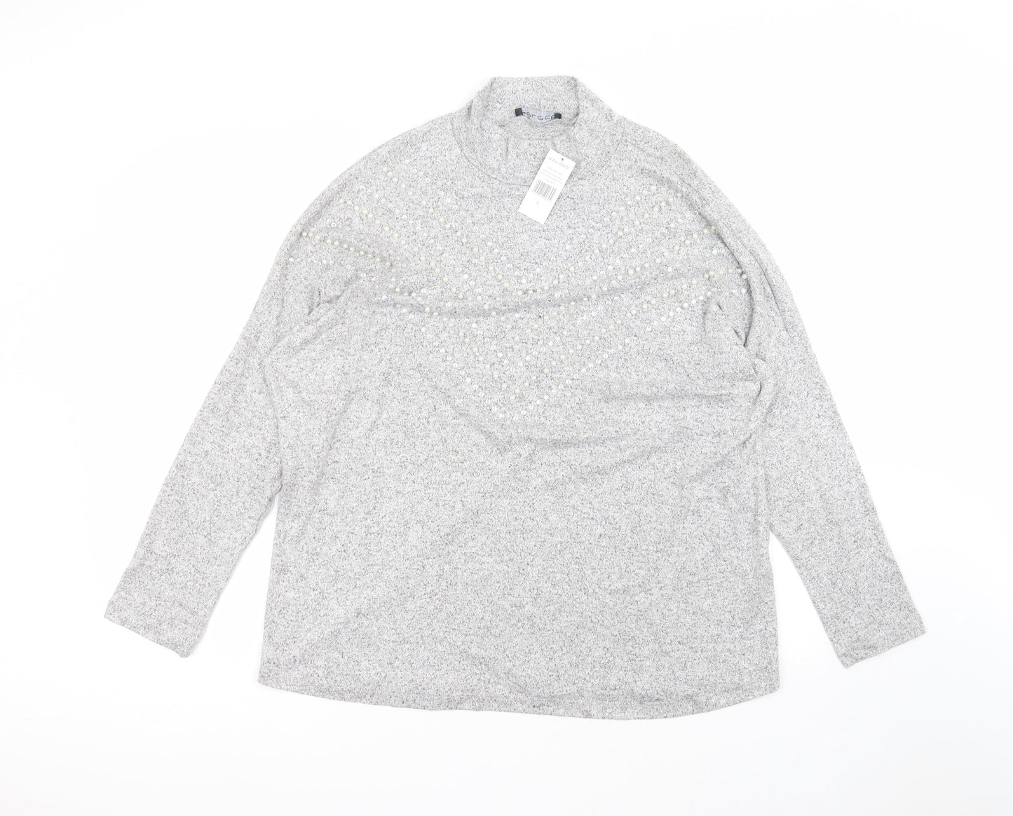 Select Womens Grey  Viscose Basic T-Shirt Size L Round Neck