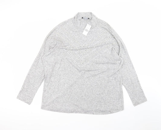 Select Womens Grey  Viscose Basic T-Shirt Size L Round Neck