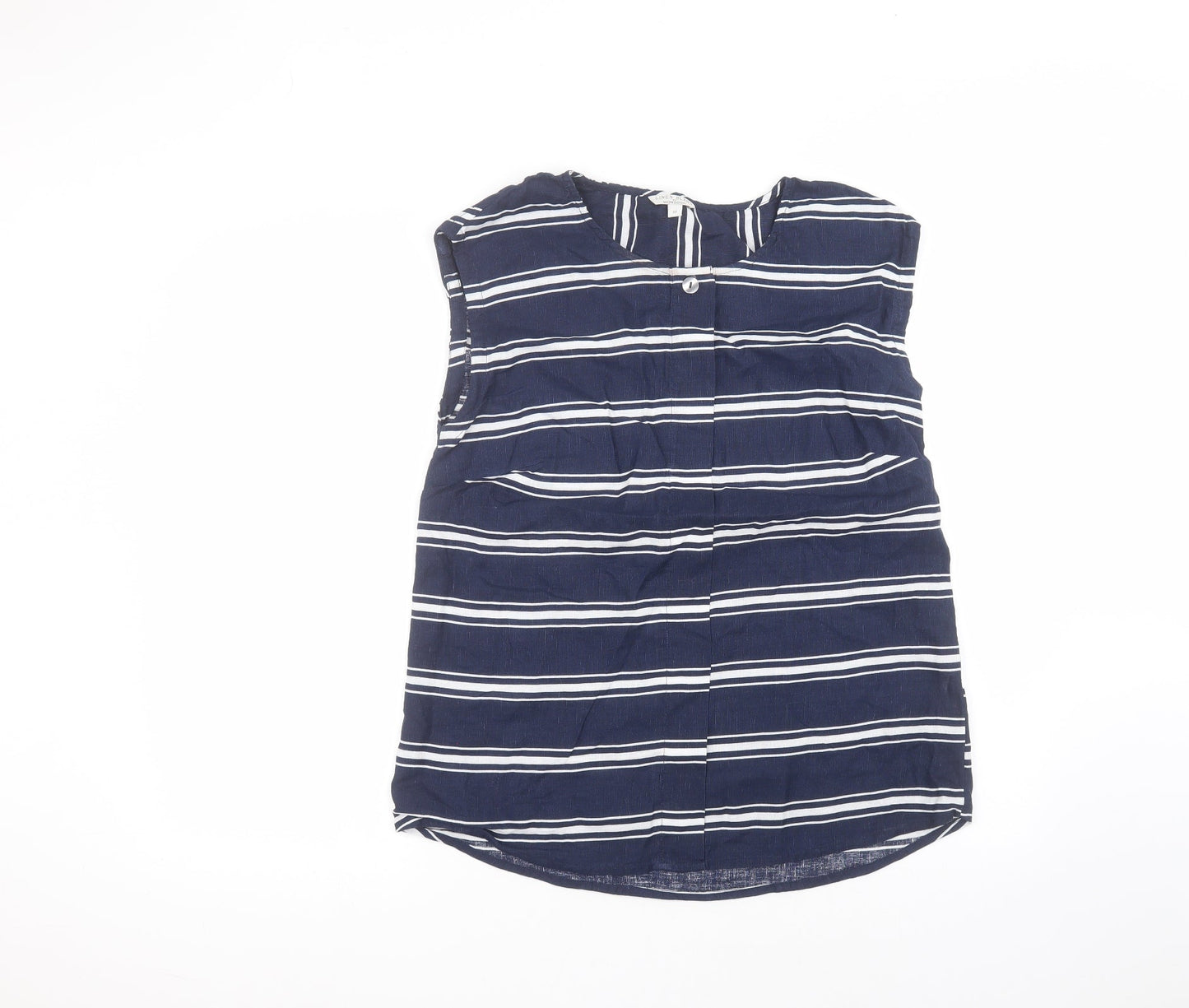 Monsoon Womens Blue Striped Cotton Basic T-Shirt Size M Round Neck