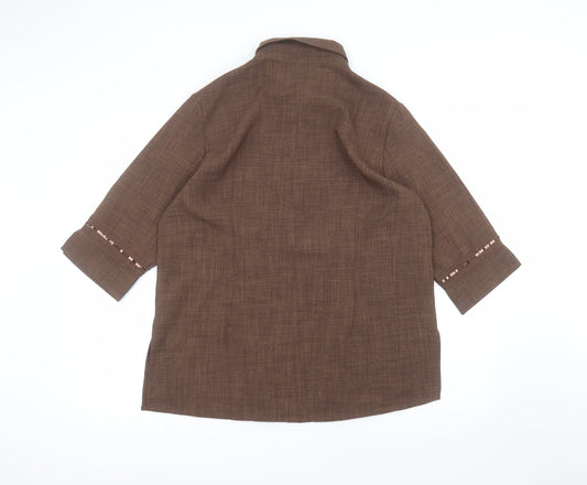 Classics Womens Brown  Polyester Basic Button-Up Size 16 Collared