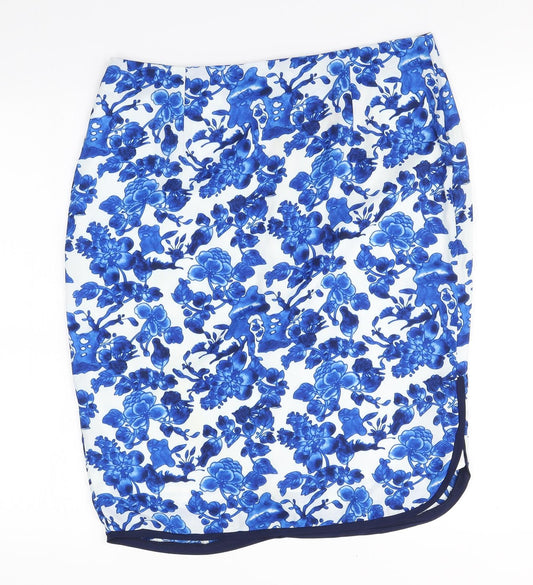South Womens Blue Floral Polyester Straight & Pencil Skirt Size 14