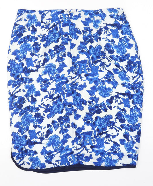South Womens Blue Floral Polyester Straight & Pencil Skirt Size 14