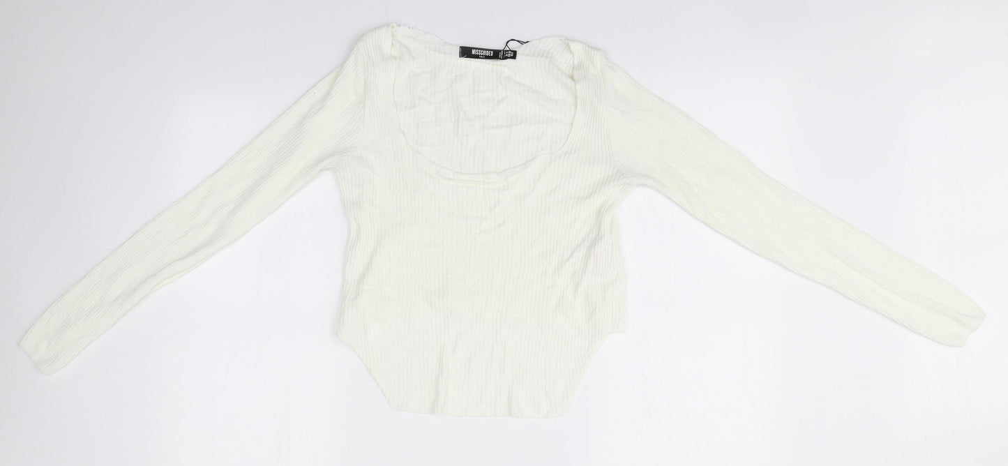 Missguided Womens White Round Neck  Acrylic Pullover Jumper Size 12