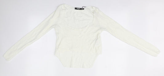Missguided Womens White Round Neck  Acrylic Pullover Jumper Size 12