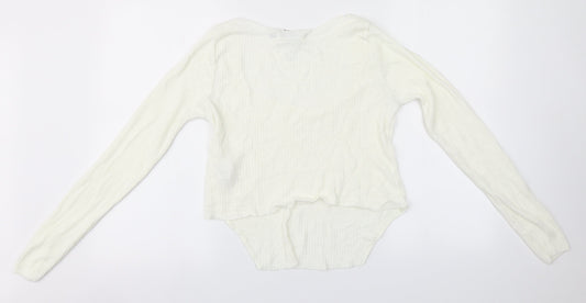 Missguided Womens White Round Neck  Acrylic Pullover Jumper Size 12